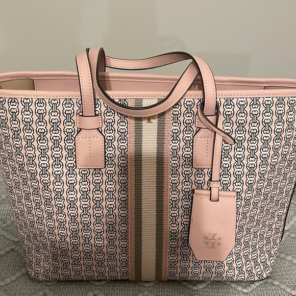 Tory Burch-Coastal Pink Gemini Link Small Canvas Tote handbag purse shoulder π